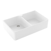V&B Évier double bac 90 cm avec égouttoir, blanc brillant C-plus
