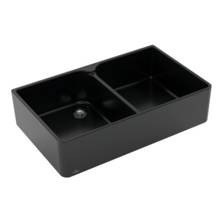 V&B Évier double bac 90 x avec garniture et robinet, noir pur