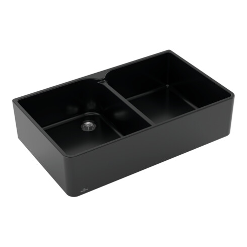 V&B Évier double bac 90 x avec garniture et robinet, noir pur