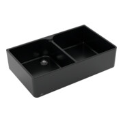 V&B Évier double bac 90 x avec garniture et robinet, noir pur