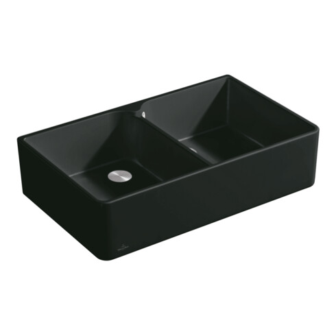 V&B Évier double bac 90 x avec garniture vidage et robinetterie, noir pur