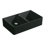 V&B Évier double bac 90 x avec garniture vidage et robinetterie, noir pur