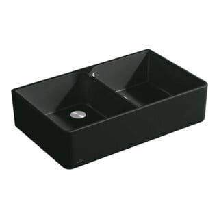 V&B Évier double bac 90 x avec garniture vidage, mitigeur, évacuation, blanc alp C-plus