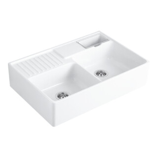 V&B Évier double bac avec cuvette à déchets, évier encastrable, mosaique black