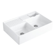 V&B Évier double bac avec cuvette à déchets, évier encastrable, mosaique black