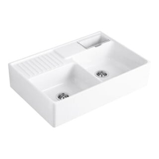 V&B Évier double bac, avec égouttoir, Exc., blanc alp C-plus