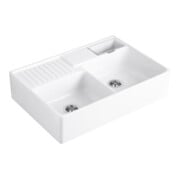 V&B Évier double bac, avec égouttoir, Exc., blanc alp C-plus