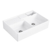 V&B Évier double bac avec égouttoir, Exc., blanc brillant C-plus