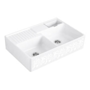 V&B Évier double bac avec égouttoir, Exc., blanc perle C-plus