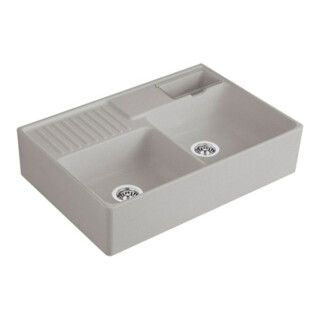 V&B Évier double bac avec égouttoir, Exc., fossil C-plus