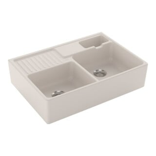 V&B Évier double bac avec égouttoir, mitigeur, crema C-plus
