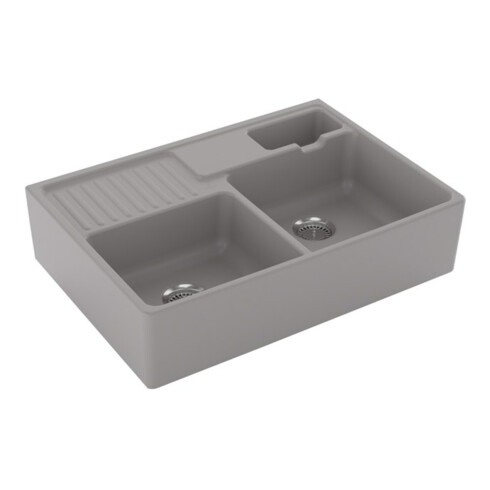 V&B Évier double bac avec égouttoir, robinetterie, fossil C-plus