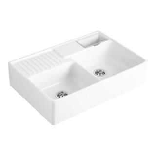 V&B Évier double bac encastrable Restesch., blanc alp CeramicPlus
