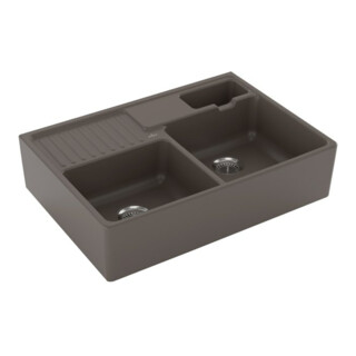 V&B Évier double cuve avec égouttoir, mitigeur, timber C-plus