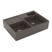 V&B Évier double cuve avec égouttoir, mitigeur, timber C-plus