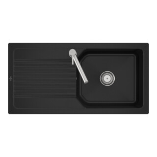 V&B Évier encastré Linara 60 Flat avec garniture, commande manuelle, chromite CeramicPlus