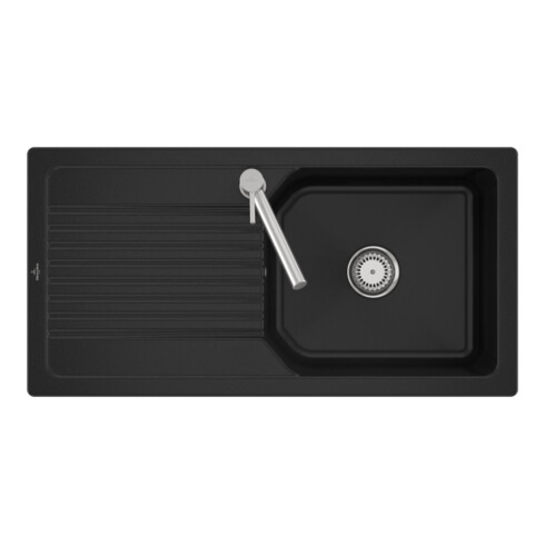 V&B Évier encastré Linara 60 Flat avec garniture, commande manuelle, chromite CeramicPlus