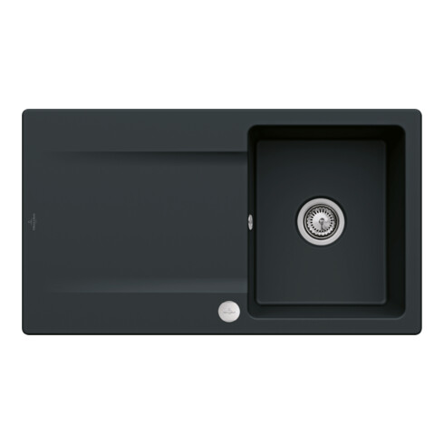 V&B Évier encastré Siluet 50 Flat avec garniture vidage, excentrique, noir pur