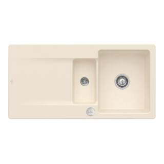 V&B Évier encastré Siluet 60 R Flat avec garniture, commande excentrique, ivoire
