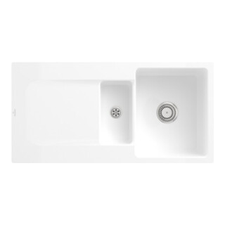 V&B Évier encastré Siluet 60 R Flat avec garniture vidage, commande manuelle, blanc neige