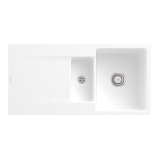 V&B Évier encastré Siluet 60 R Flat avec garniture vidage, commande manuelle, blanc pierre