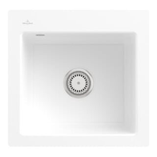 V&B Évier encastré Subway 50 S Flat avec garniture, commande manuelle, blanc neige