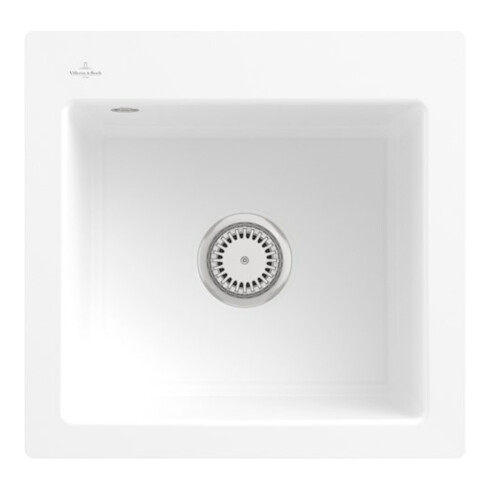 V&B Évier encastré Subway 50 S Flat avec garniture, commande manuelle, blanc pierre