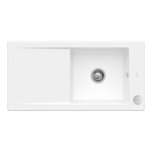 V&B Évier encastré Timeline 60 Flat avec garniture vidage, excentrique, blanc neige