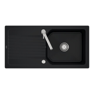 V&B Évier Linara 60 cm, garniture vidage, excentrique, noir pur