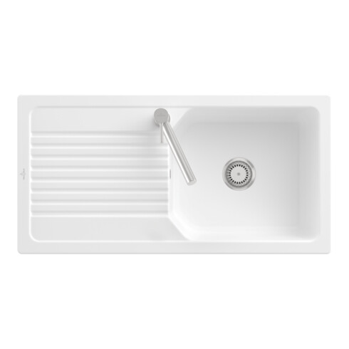 V&B Évier Linara 60 cm Garniture vidange, manuel, blanc brillant CeramicPlus