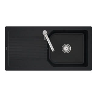 V&B Évier Linara 60 m Garniture vidage, commande manuelle, noir pur