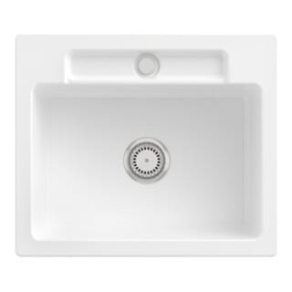 V&B Évier Siluet 60 S avec garniture vidage, robinet rond, blanc satin C-plus