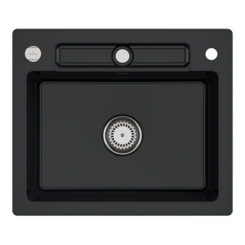 V&B Évier Siluet 60 S avec garniture vidage, rond avec excentrique, noir pur