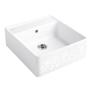 V&B Évier simple avec garniture, robinetterie, blanc perle CeramicPlus
