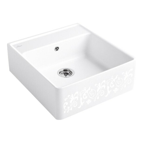 V&B Évier simple avec garniture, robinetterie, blanc perle CeramicPlus
