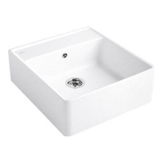 V&B Évier simple avec garniture vidage, excentrique, blanc brillant CeramicPlus