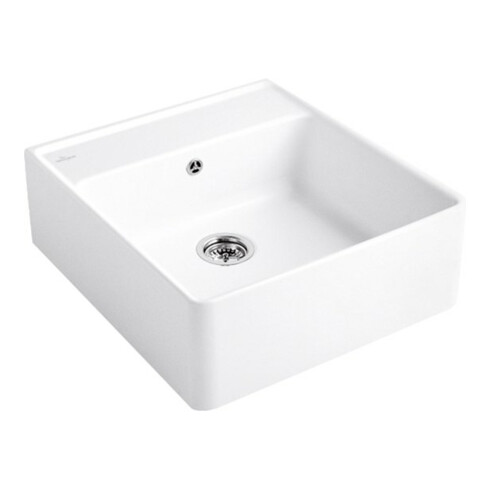 V&B Évier simple avec garniture vidage, excentrique, blanc brillant CeramicPlus