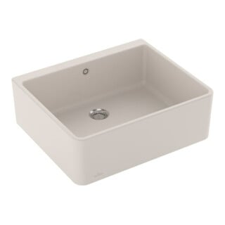 V&B Évier simple bac 60 x m avec garniture de vidage, poignée, crema CeramicPlus