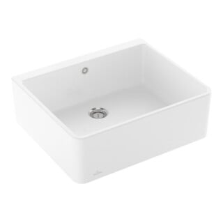 V&B Évier simple bac 60 x m avec garniture, poignée, blanc alpin CeramicPlus