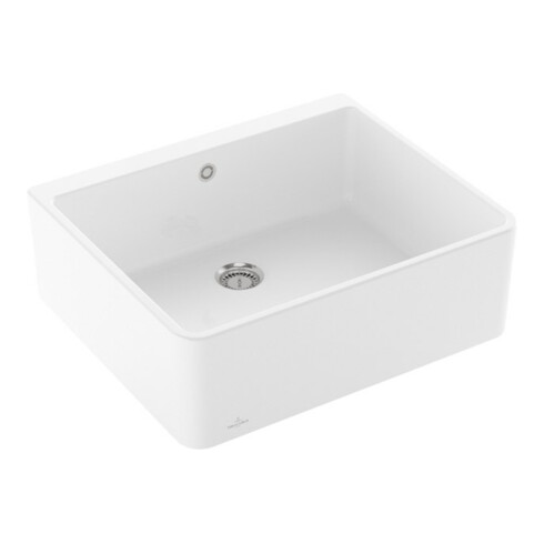 V&B Évier simple bac 60 x m avec garniture, poignée, blanc alpin CeramicPlus