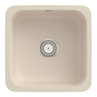 V&B Évier sous-plan Cisterna 50 avec garniture de vidage, mitigeur, ivoire CeramicPlus