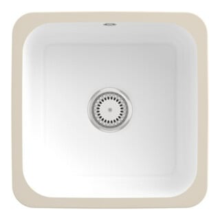 V&B Évier sous-plan Cisterna 50 avec garniture vidage, mitigeur, blanc alpin CeramicPlus