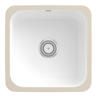 V&B Évier sous-plan Cisterna 50 avec garniture vidage, mitigeur, blanc CeramicPlus