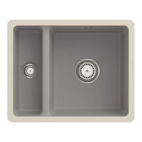 V&B Évier sous-plan Subway 60 XU avec garniture, robinet, fossil CeramicPlus