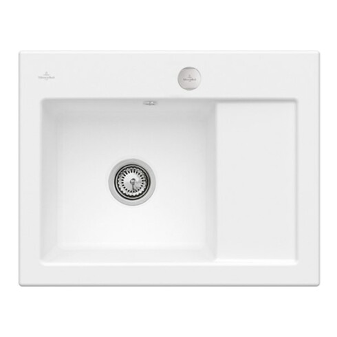 V&B Évier Subway 45 Compact gauche, avec garniture vidage, excentrique, blanc brillant C-plus