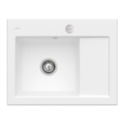 V&B Évier Subway 45 Compact gauche, avec garniture vidage, excentrique, blanc brillant C-plus
