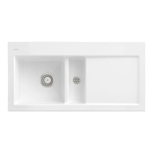V&B Évier Subway 60 gauche, avec garniture vidage, mitigeur, blanc satin C-plus