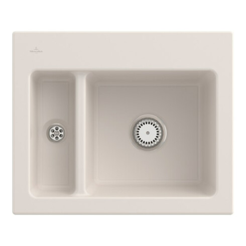 V&B Évier Subway 60 XM avec garniture d'évacuation, poignée, crema CeramicPlus