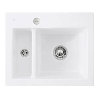 V&B Évier Subway 60 XM avec garniture vidage, excentrique, acier blanc C-plus