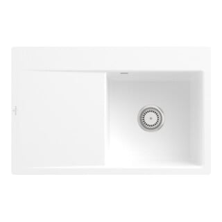 V&B Évier Subway Style 45 Flat droite, avec garniture, robinet, acier blanc C-plus